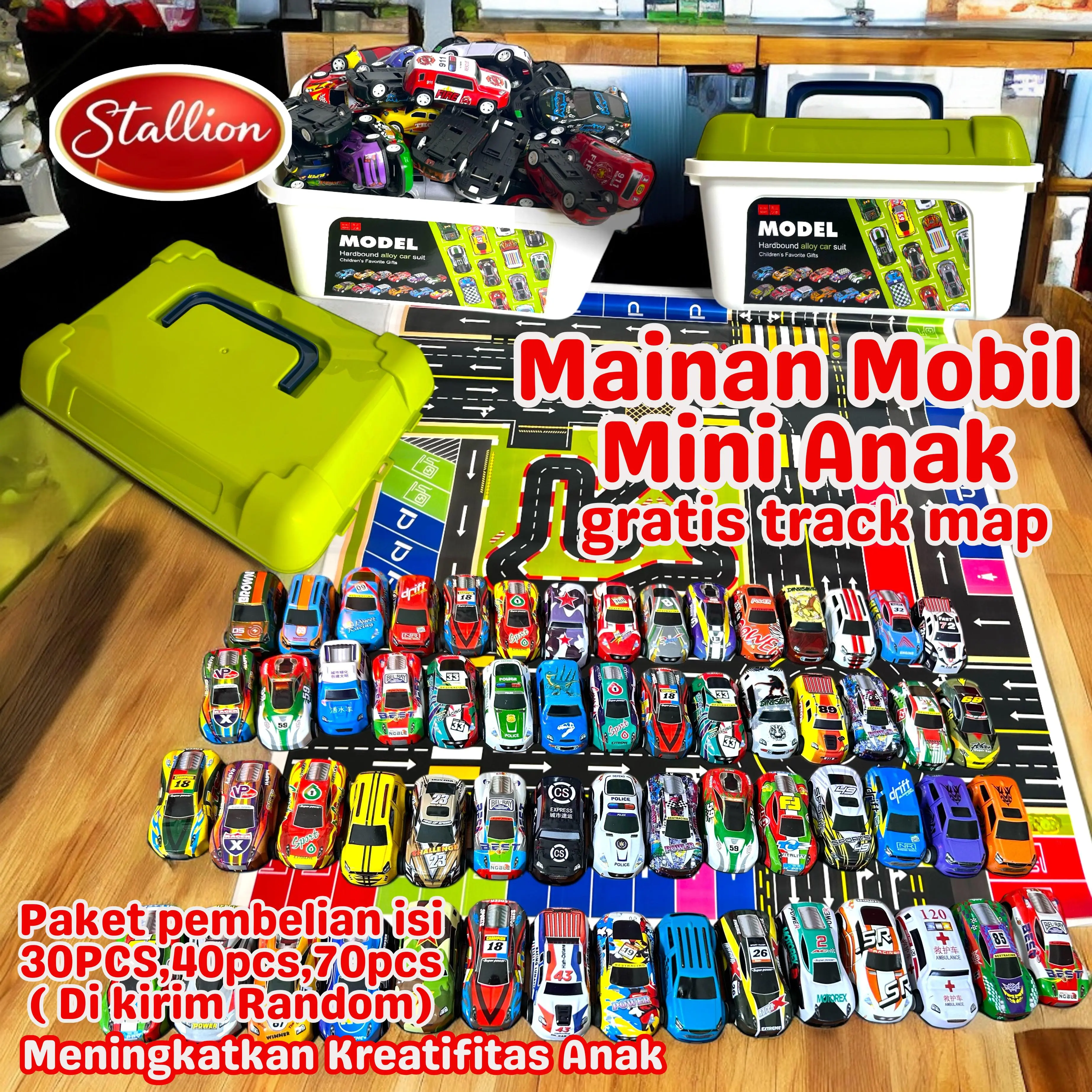 Mainan Mobil Mini Box Set Free Track Map Mainan Anak Pullback Mix ...