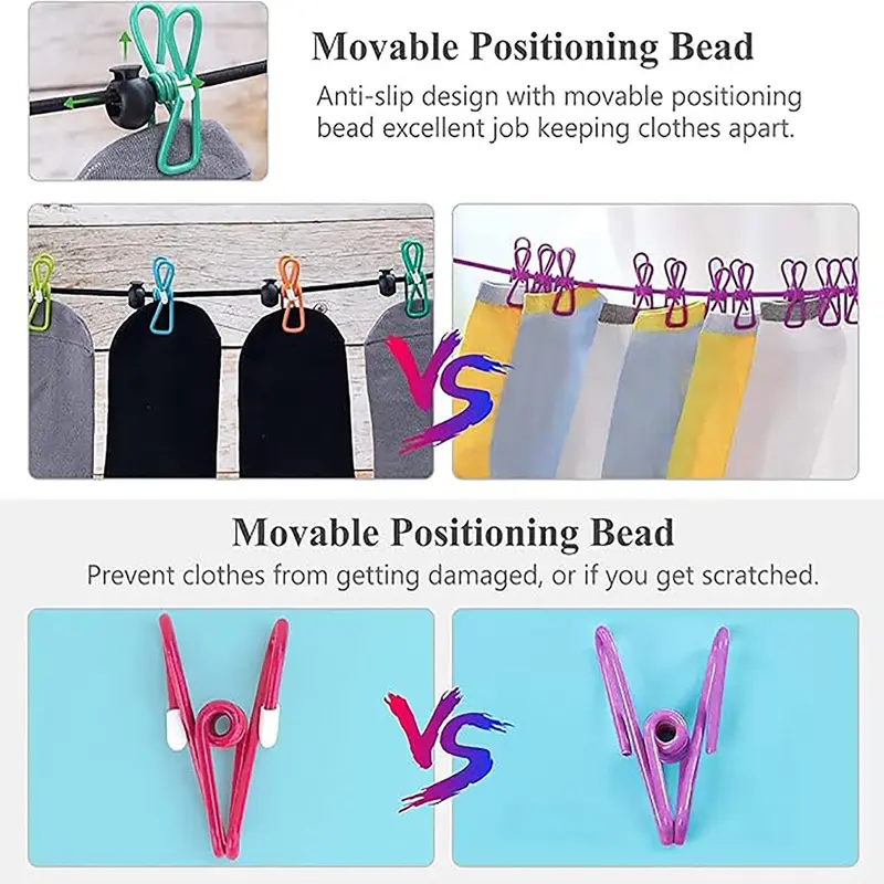 Portable Retractable Clothesline, 1 Count Windproof Clothesline with 12pcs Clips, Washing Line for Home Balcony Outdoor Camping 4
