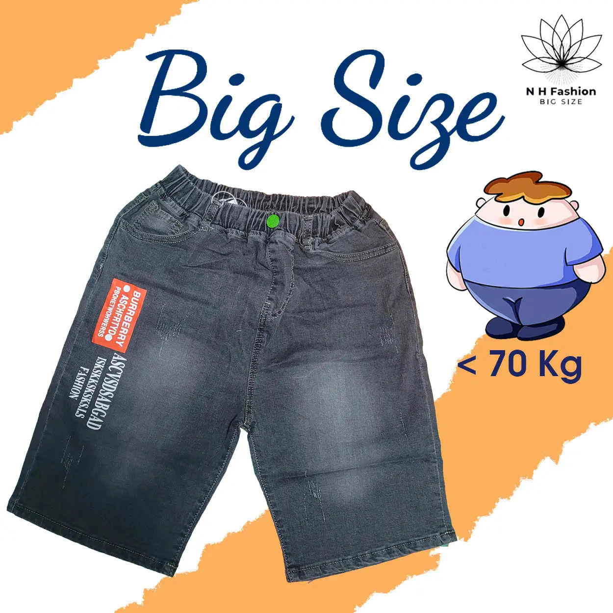 Quần cho bé trai BIG SIZE đến 70kg, quần short jean chất co dãn - NH BIG SIZE