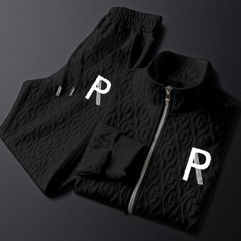 Casual Men's Suit Autumn Winter Jacket Men's Light Luxury Printed Ins Fashion Sports Pants Two-piece Set Trendy Parent 6
