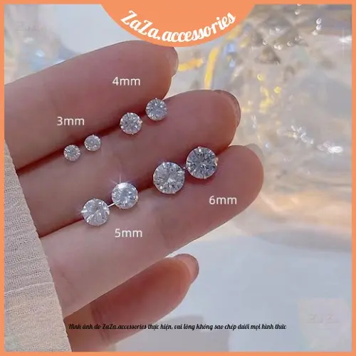 Khuyên tai nữ nam nụ đá tròn - Bông tai nam nữ nhiều size ZaZa.accessories 5