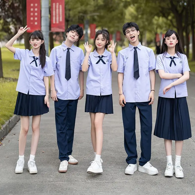 Thailand School Uniform Summer Junior High School Student Short-Sleeved School Uniform Class Uniform Set Graduation Season Clothing College Style Uniform