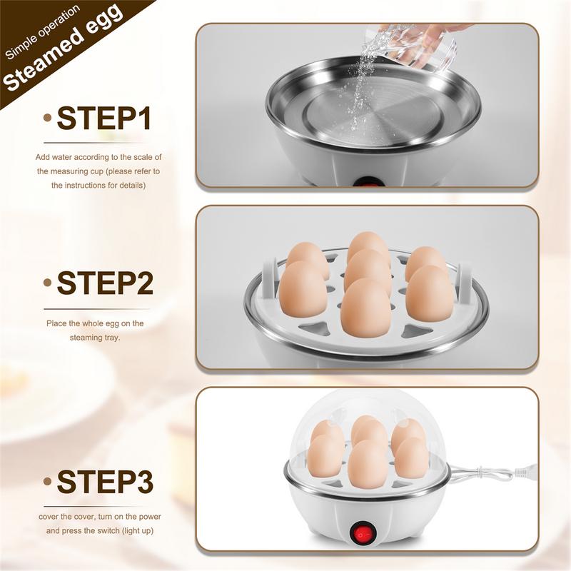 Electric Boiled Egg Cooker Boiler Maker Rapid Heating Stainless Steel Steamer Pan Cooking Tool,White EU Plug 5