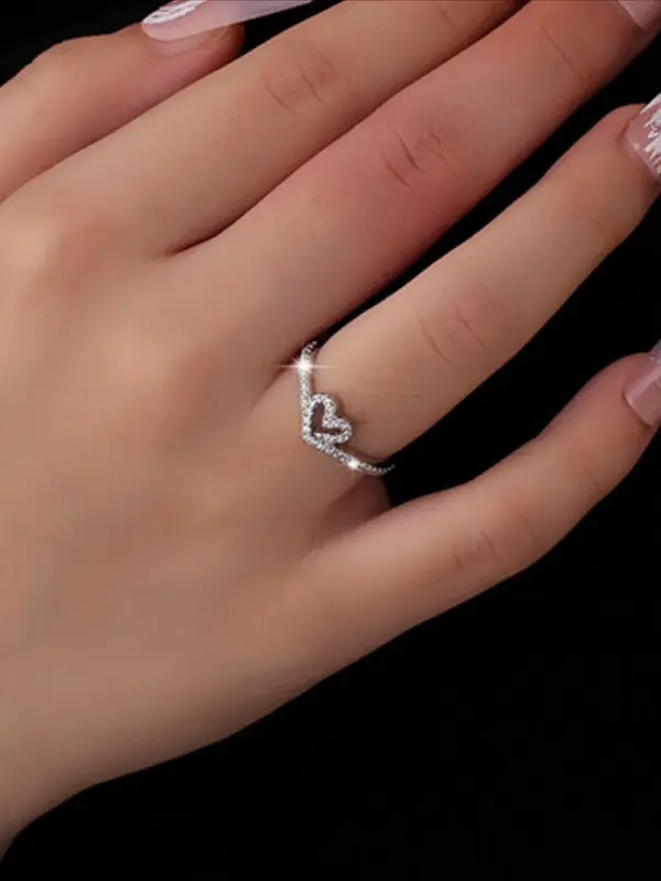 Heart Shaped Rhinestone Decor Promise Ring, Fashion Jewelry for Party, Daily Clothing Decor, Trendy All-match & Exquisite Jewelry for Birthday Gift 5