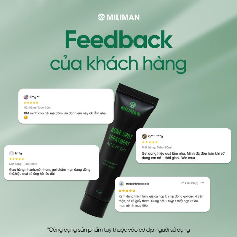 Gel Giảm Mụn & Mờ thâm MILIMAN 20gr - Phức Hợp AcneBusterTM Nhập Khẩu Từ Nhật Bản, Tinh Dầu Tràm Trà Hỗ Trợ Giảm Mụn 6