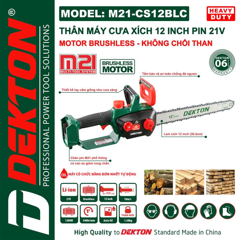  Máy Cưa Xích Pin Dekton   M21-CS12BLC   Lam 12in   Brushless   Thân Nặng 1.5Kg   Dùng Chân Phổ Thông Makita 