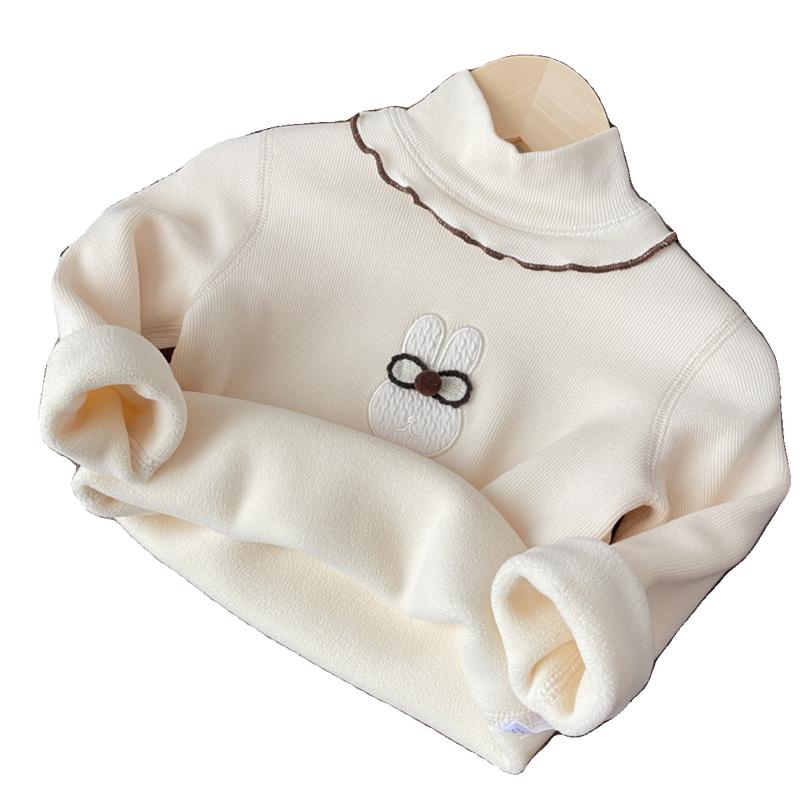 Áo Lớp Nền Mùa Đông, Cho Bé Gái, Dày Dặn Và Ấm Áp, Cổ Lọ Nửa Xếp Nhún, Lót Lông Cừu Một Lớp, Có Thể Mặc Bên Trong, Áo Đệm Cho Em Bé, Cho Bé Gái 4