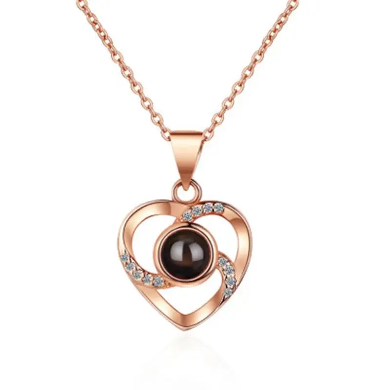 100 languages I love you love heart projection necklace fresh sweet fashion elegant clavicle chain