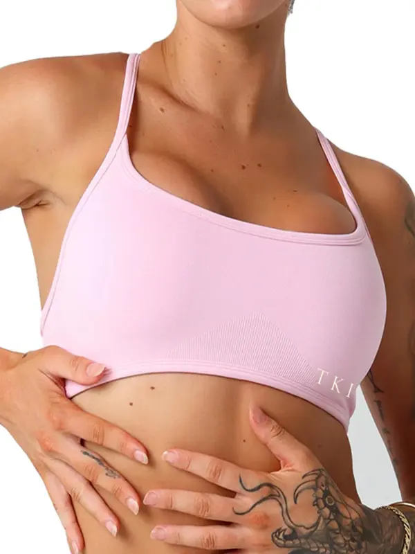 Women's Solid Color Criss Cross Backless Sports Bra, Breathable Comfortable Wireless Sports Bra, Ladies Sportswear for Indoor Outdoor Wear, Gym Clothes 0