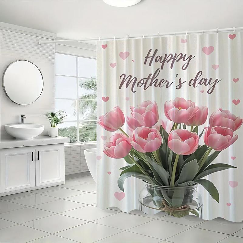 Product Introduction of Floral Pattern Bathroom Accessories, 1 Set Including Shower Curtain, U-shaped Mat, Toilet Lid Cover, Bath Mat, Bathroom Decor Supplies 3