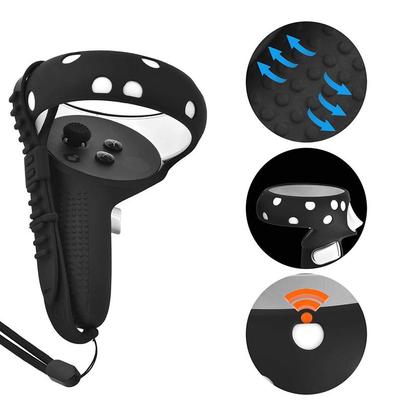 Silicone Cover Kit for Oculus Quest 2, 1 Set Multipurpose VR Accessories Including Silicone Face Cover, Controller Covers with Hand Strap and Joystick Caps 8