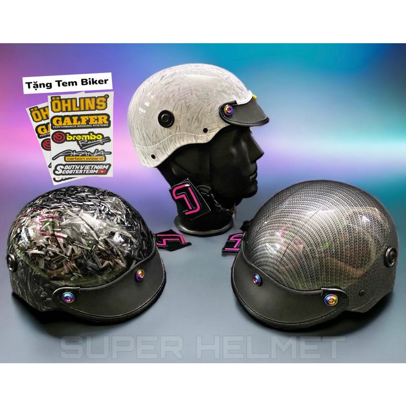 Nón Bảo Hiểm 1/2 Đầu - Mũ Bảo Hiểm Nhúng CarBon - Gắn 3 Ốc TiTan Gr5 Siêu Ngầu !