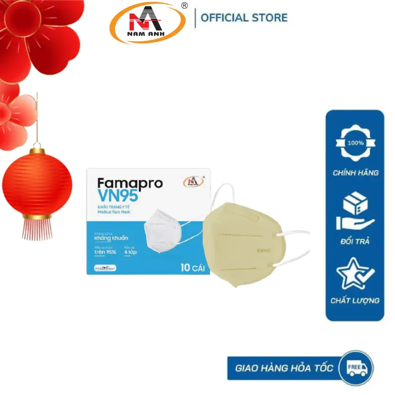 [Combo 10 hộp Vn95 ] Khẩu trang y tế kháng khuẩn cao cấp 4 lớp Famapro VN95 khẩu  trang 3