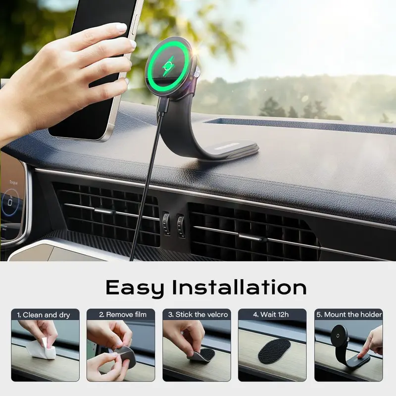 Magnetic Car Phone Holder, Multipurpose Car Phone Holder with 2 Magnetic Ring & 1 Base, Compatible with iPhone 15/14/13/12 Pro Plus Max 6