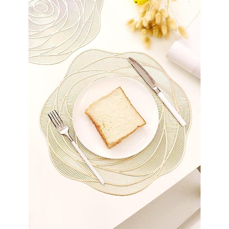 8pcs/set Gold Hollowed-out Rose Pvc Place Mats And Coasters, Washable, Easy To Clean, Wipeable, Slip-resistant, Heat-resistant, Suitable For Dining Table, Holiday, Wedding, Party Decoration Tableware 3