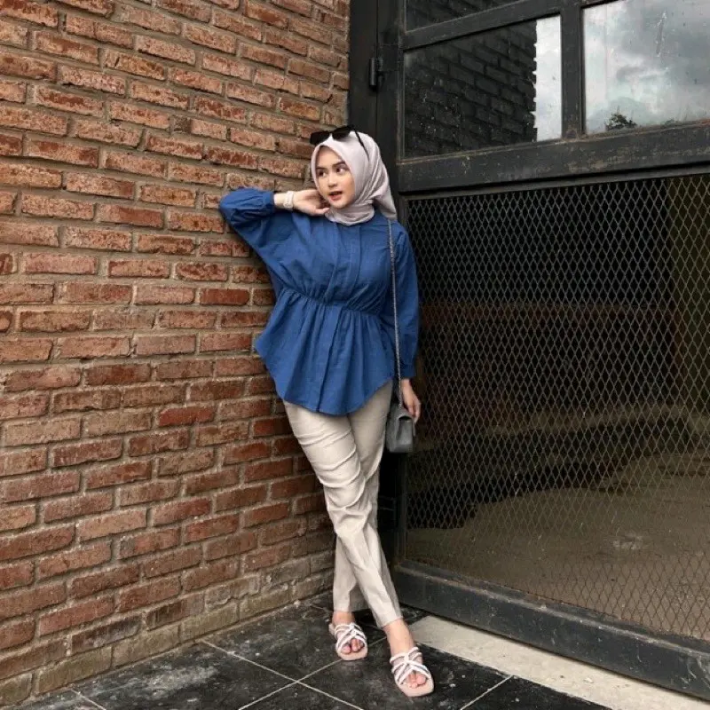 Alya Shirt Kemeja Wanita Oversaize Serut Depan Katun Baju Kancing 1