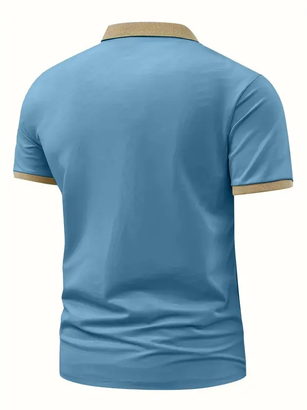 Men's Colorblock Short Sleeve Polo Shirt, Regular Fit Casual Contrast Trim Collared Top for Summer, Fashion Men's Clothes for Daily Wear 7
