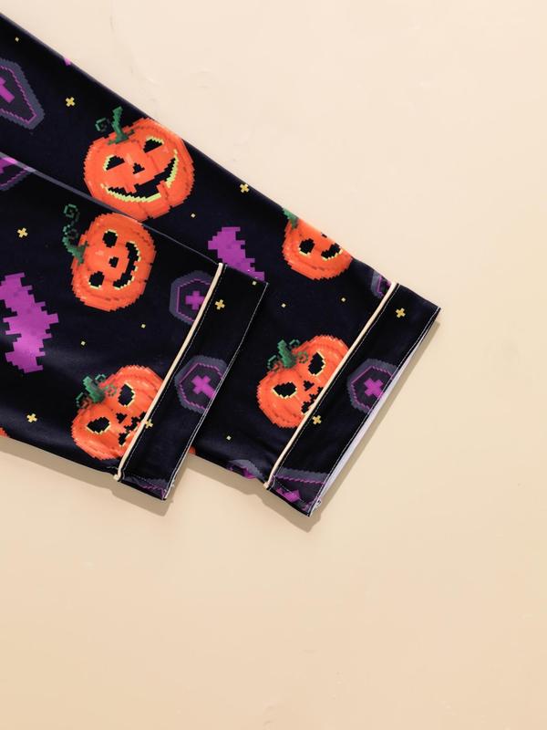 Women's Halloween Themed Pajama Two-piece Set, Casual Comfortable Long Sleeve Top & Pants PJ Set, Ladies Sleepwear for All Seasons 7