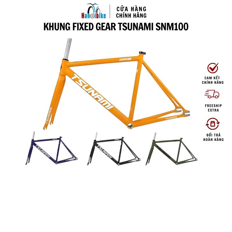 Khung xe đạp Fixed Gear Tsunami SNM100 nhôm không mối hàn Lắp cho Xe Đạp, Gồm Sườn + Phuộc Trước + Chén Cổ + Khóa Trụ Yên
