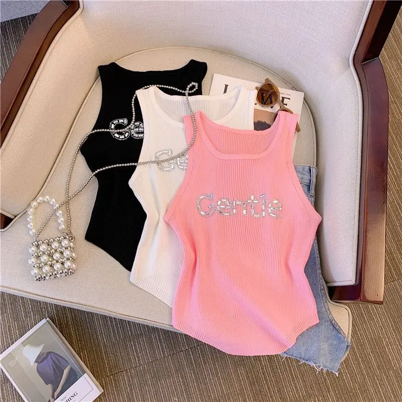 Áo ba lỗ in chữ nữ, Thời trang mùa hè, Thời trang dạo phố, Áo crop top không tay cổ điển, Áo ba lỗ Y2k