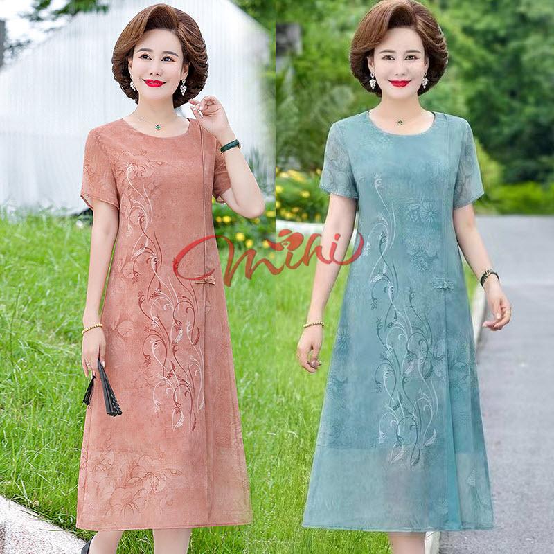  Đầm dự tiệc trung niên V54 - Váy voan nữ thời trang dạ hội trung tuổi cho mẹ dáng suông - Áo đầm đẹp cao cấp sang trọng thời trang mùa hè thu đông cho người lớn tuổi U40 U50 U60 U70 Bigsize  người mập  size lớn giá rẻ 