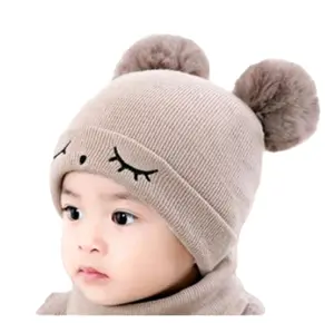 Kupluk pompom anak bordir sleep eyes Bayi Balita Baru lahir Cewek Cowok Lembut Kids