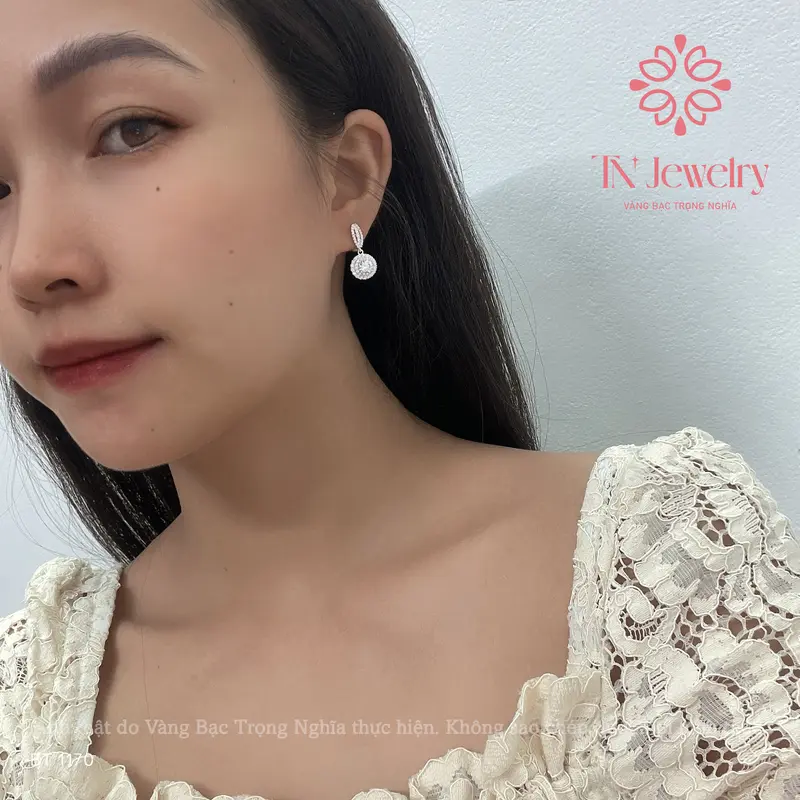 (Dành cho dái tai nhỏ) Bông tai nữ bạc ý cao cấp đính đá, đá chủ 6mm, đường kính 7mm chốt đùi gà, đeo hàng ngày - BT 1170 2