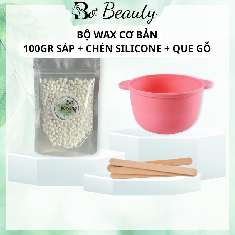 COMBO cơ bản 100gr sáp wax lông cao cấp + chén silicone chống dính + bộ que phết gỗ Waxing