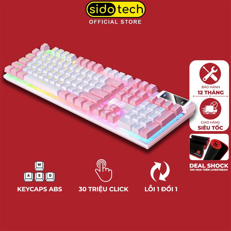 Bàn phím máy tính có dây giả cơ SIDOTECH K500 gaming led rgb màu hồng hành trình phím vừa phải giúp gõ nhanh chống nước tốt cho pc laptop chơi game văn phòng