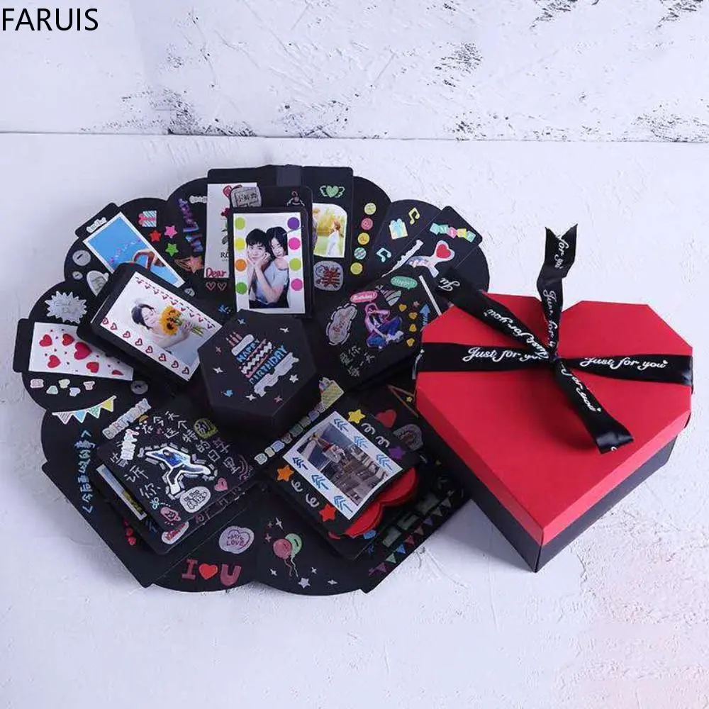 FARUIS Album Creative Gift Box Paper Love Heart Box Handmade Self-adhesion Folding Photo Album Gift Box Scrapbook Love Memory DIY Handmade Photo Album Anniversary Gift