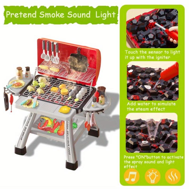 Pretend Play Barbecue Toy, Simulated Barbecue Toy with Light & Spray, Outdoor Cooking Toy for Kids, Pretend Play Toy for Boys & Girls (Bring your own 3*"AA" batteries) 4