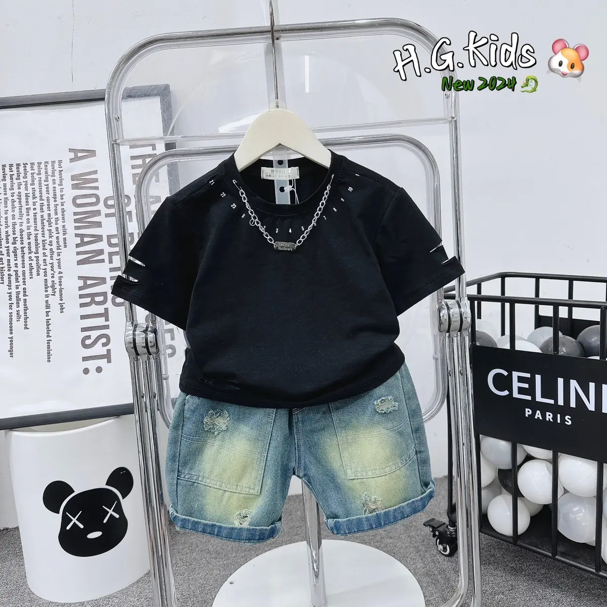 HG78 - SET ÁO COTTON RÁCH MIX QUẦN JEANS MỀM PHONG CÁCH ( có kèm xích ) sz 10-30kg Sơ Mi