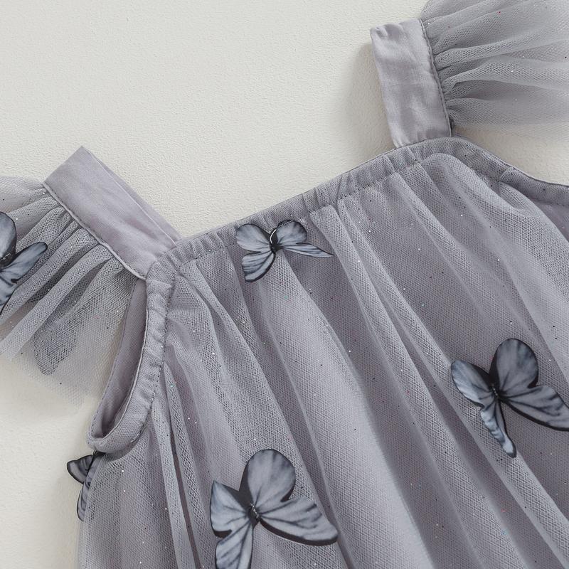 Product Introduction of Baby Girl Tulle Dress Fly Sleeve Square Neck Tutu Dress 3D Flower/Butterfly Party Dress 38