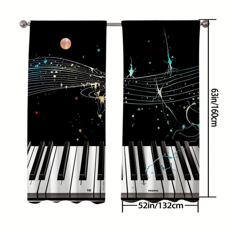 Product Introduction of Piano Key Pattern Curtain, 2 Counts/set Modern Simple Window Curtain, Window Drapes for Home Living Room Bedroom Office Coffee Shop 8