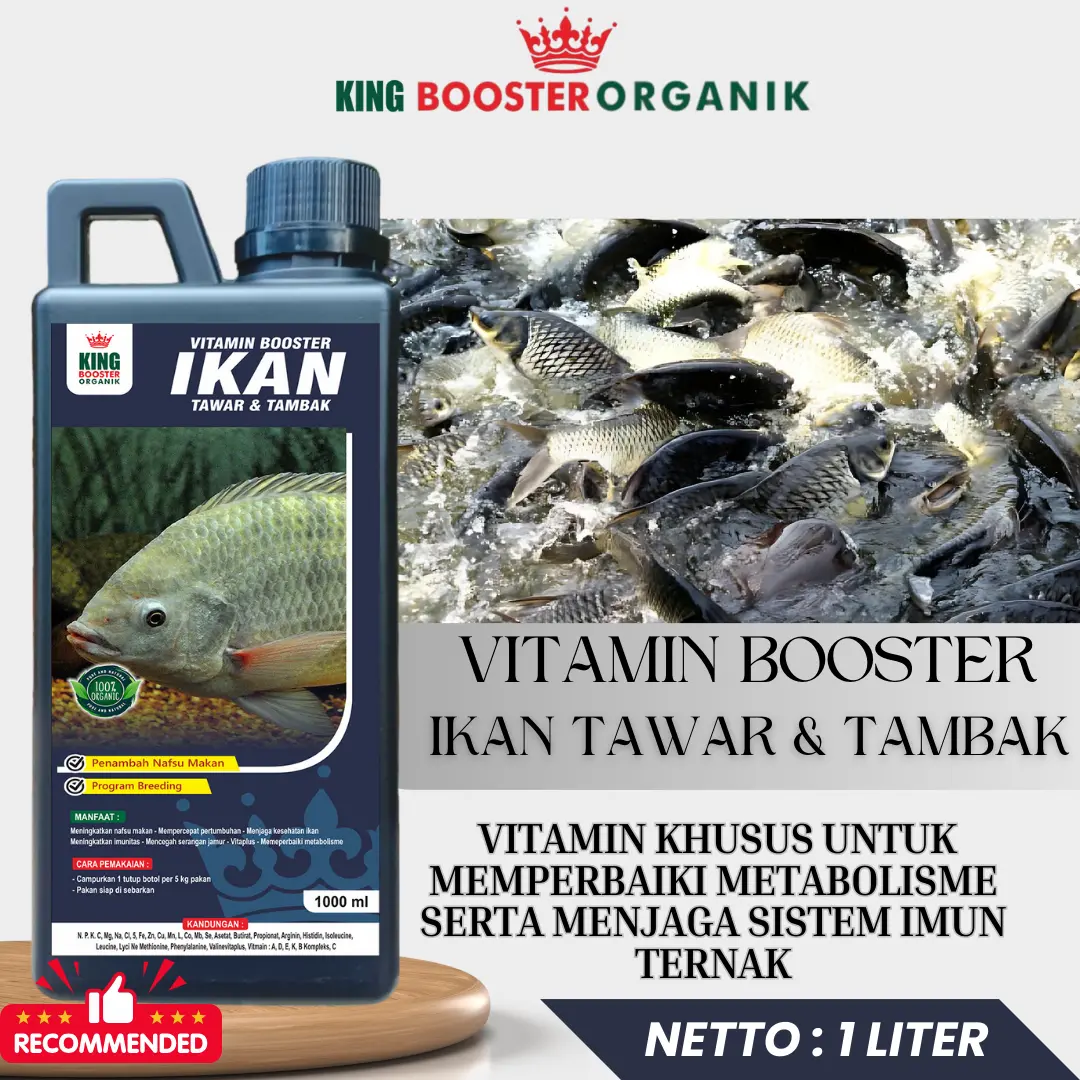 VITAMIN TERNAK IKAN TAWAR & TAMBAK 1 liter , Vitamin Booster  Ikan Tawar & Tambak, vitamin probiotik ikan Tawar & Tambak Cepat Besar, Penambah Napsu Makan, panen lebih cepat