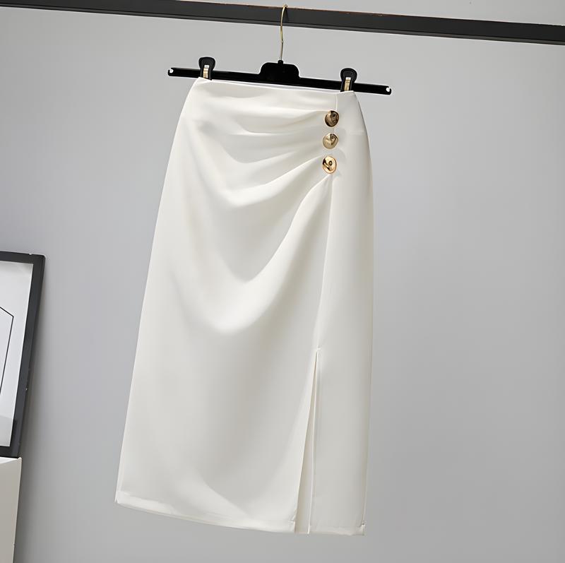 Chân Váy Công Sở Xẻ Tà Chân Váy Dài Che Gối Phối Cúc Trẻ Trung,Bút chì xẻ trước xếp li 3 cúc dài 65cm, thời trang, phong cách, sang chảnh .Chân Váy Công Sở Nữ Hót Trend. Women Quần Trắng Đen