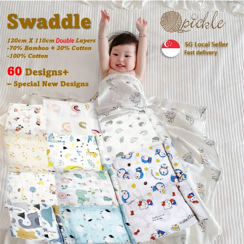 [SG Local Seller] Muslin Swaddle /Blanket/Baby Swaddle/ Towel/Muslin blanket/Swaddle wrap/stroller blanket/Dual layers