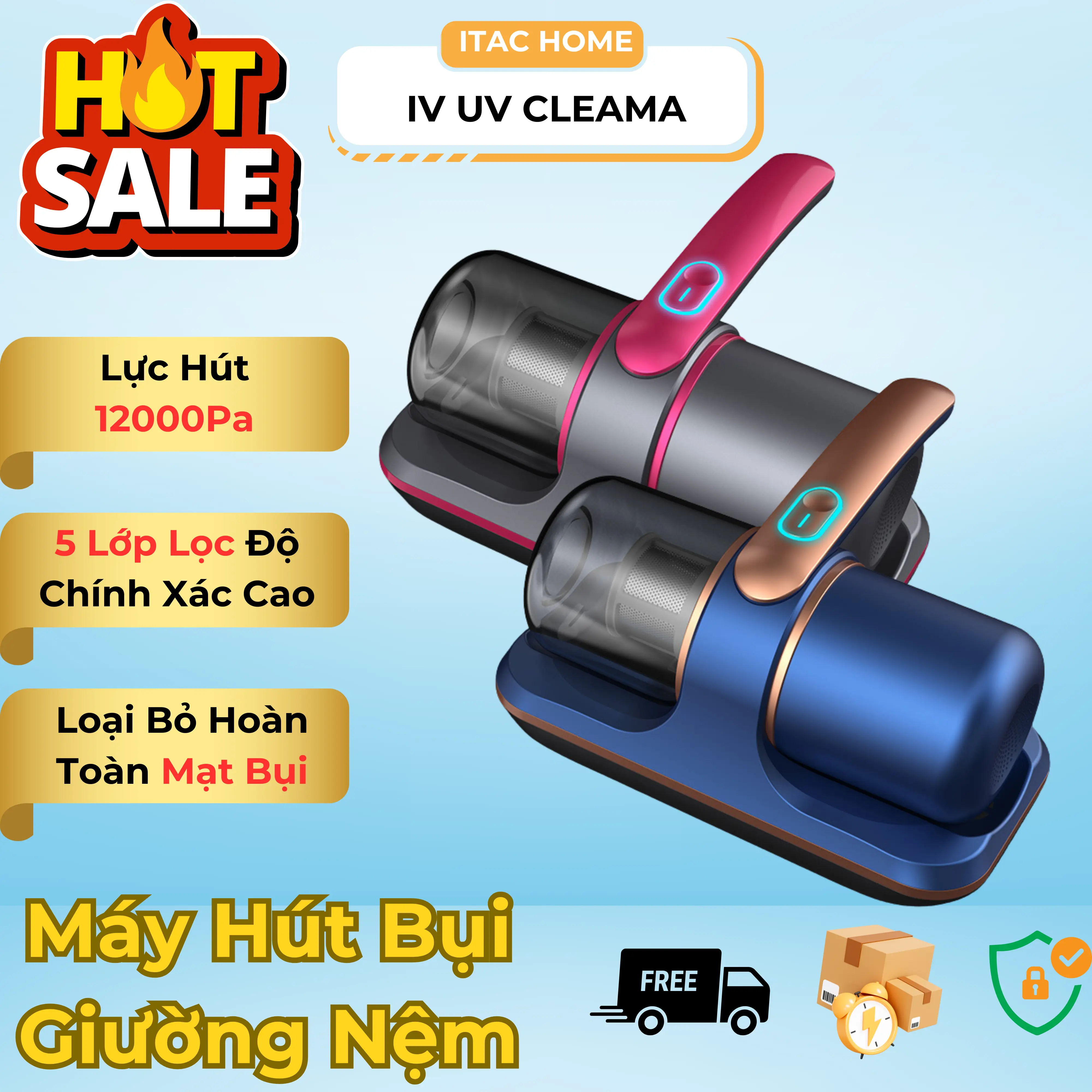 Máy hút bụi giường nệm diệt khuẩn IV UV CLEANMA Thế hệ mới - Tích hợp đèn UV, Lực hút Vượt trội, Làm Sạch mạnh gấp bội [BH 12 Tháng]