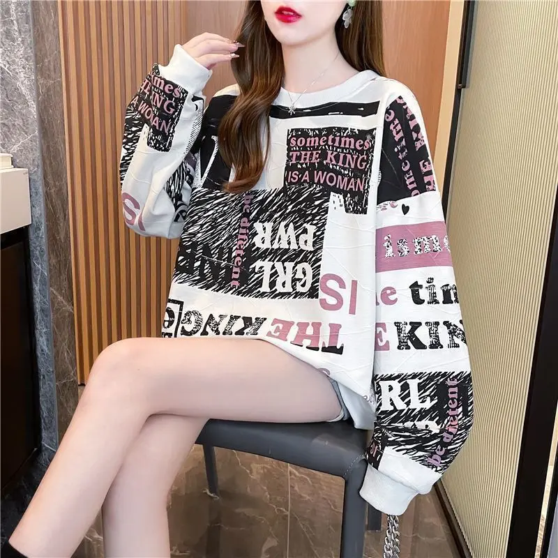 Baju Atasan Gadis Gemuk, Saiz Besar, Gaya Korea Baru Musim Bunga, Longgar, Serbaguna, Riadah Ringkas, Lengan Panjang, Sweater Wanita, Fesyen, Berat Badan 150.00kg