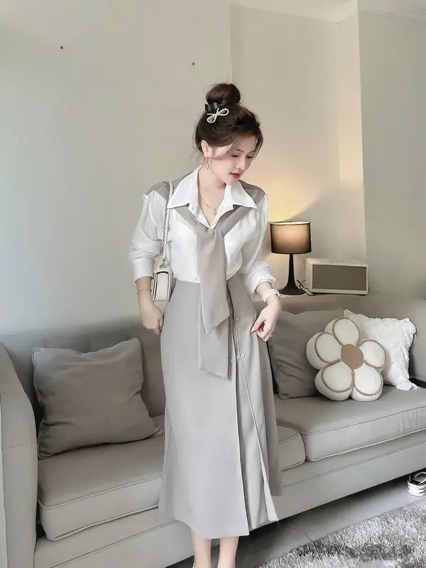 Sét Bộ Áo Sơ Mi Cách Điệu + Chân Váy Tuyết Mưa 0