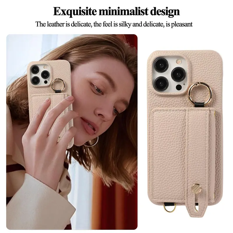 Crossbody Wallet Phone Case with Card Holder & Wrist Strap, 1 Count Shockproof Phone Protective Cover with 1 Privacy Film, Phone Accessories for iPhone 3