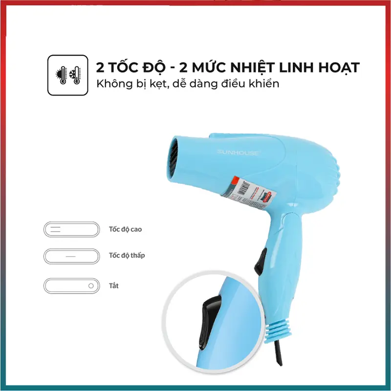 Máy sấy tóc mini Sunhouse SHD2305 - 2 tốc độ sấy - Tay cầm gấp gọn - Bảo hành 12 tháng maysay 3