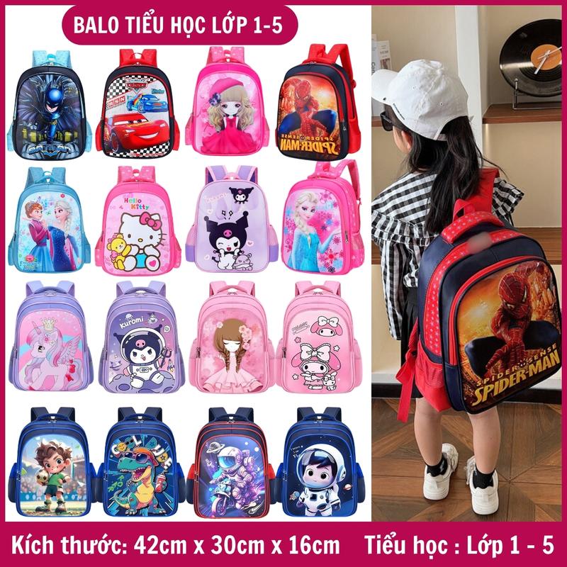 Balo cho bé tiểu học lớp 1-5, cặp học sinh cấp 1 trẻ em 6-10 tuổi, bé trai, bé gái kuromi siêu nhân người nhện công chúa TL2324