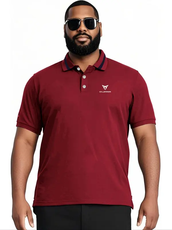【Plus Size】 Letter Print Polo Shirt, Regular Fit Casual Short Sleeve Top for Summer, Men's Clothes for Daily Wear, Tropical 6