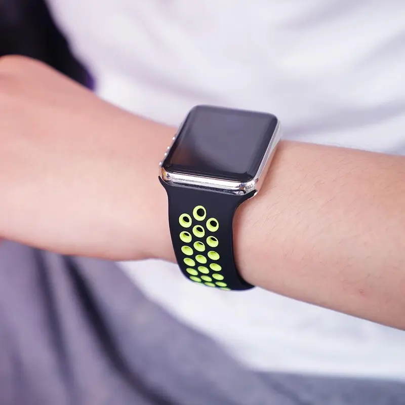 Dây đeo bằng silicon, dành cho iWatch Ultra Series 8 / 7 / 6 / SE / 5 / 4 / 3 / 2 / 1, Có 38mm, 40mm, 42mm, 44mm, 41mm, 45mm và 49mm, Thiết kế lỗ thoáng khí, Thích hợp cho thể thao 7