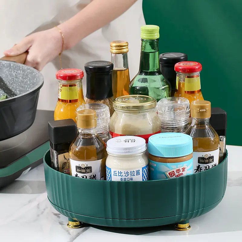 Khay đựng gia vị xoay 360 độ - Giá để mỹ phẩm xoay có chân - Kệ đựng đồ/hoa quả nhà bếp 0