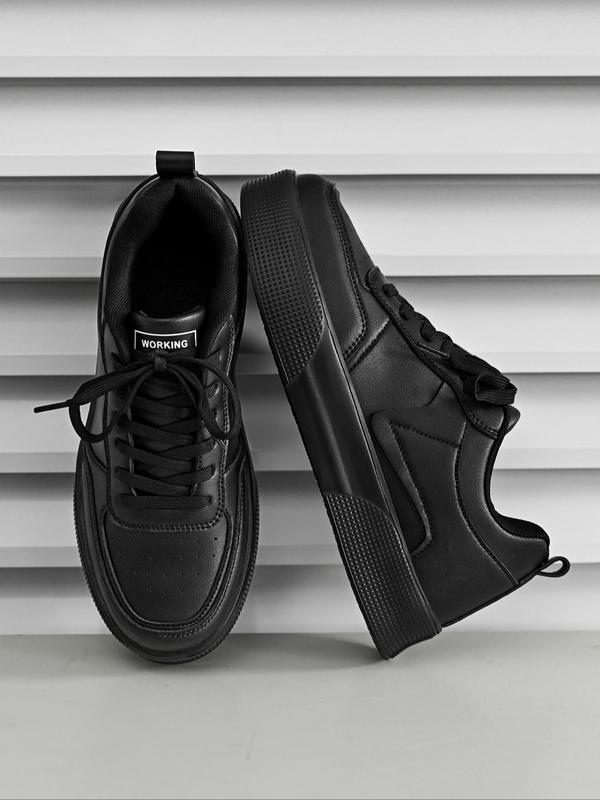 Men's Fashionable Solid Color Patchwork Lace Up Low Top Sneakers, Casual Comfortable Sports Skate Shoes, Male All-match Round Toe Sneakers for Daily Wear 3