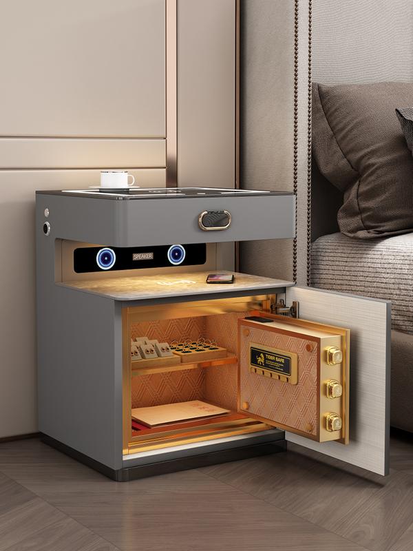 Tủ Đầu Giường Thông Minh Kèm Két Sắt Khoá Vân Tay Có Sạc Không Dây, Đèn Ngủ Và Loa Blutooth Hiện Đại Đa Năng