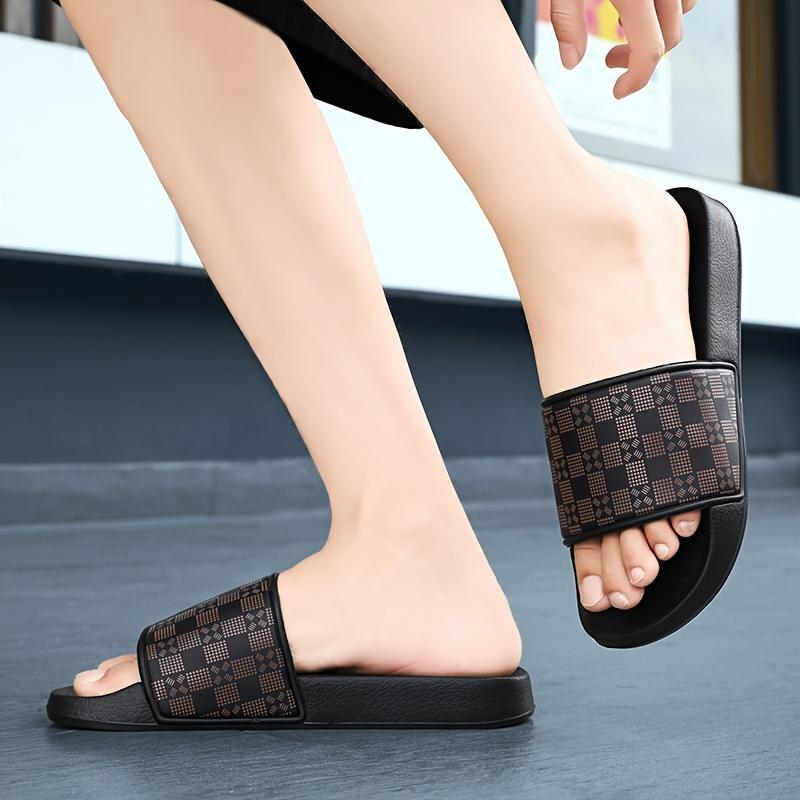 Unisex Quick-Dry Slippers - Anti-Slip, Soft Sole Summer Sandals, Geometric Plaid Design, Breathable Fabric Lining, EVA Sole, Slip-On for Indoor/Outdoor, Beach & Shower Use 2