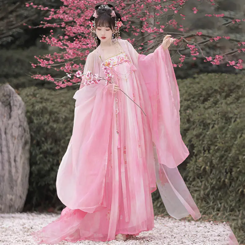 Hanfu Chính Hãng Cho Nữ, Yihanxi, Phong Cách Đường Tấn, Áo Sơ Mi Dài Ngực Ruqun Tay Lớn, Thiết Kế Hoa Và Mưa Toàn Bộ Bầu Trời, Phong Cách Mùa Xuân Và Mùa Hè Hàng Ngày Tươi Mới Women Dress 2